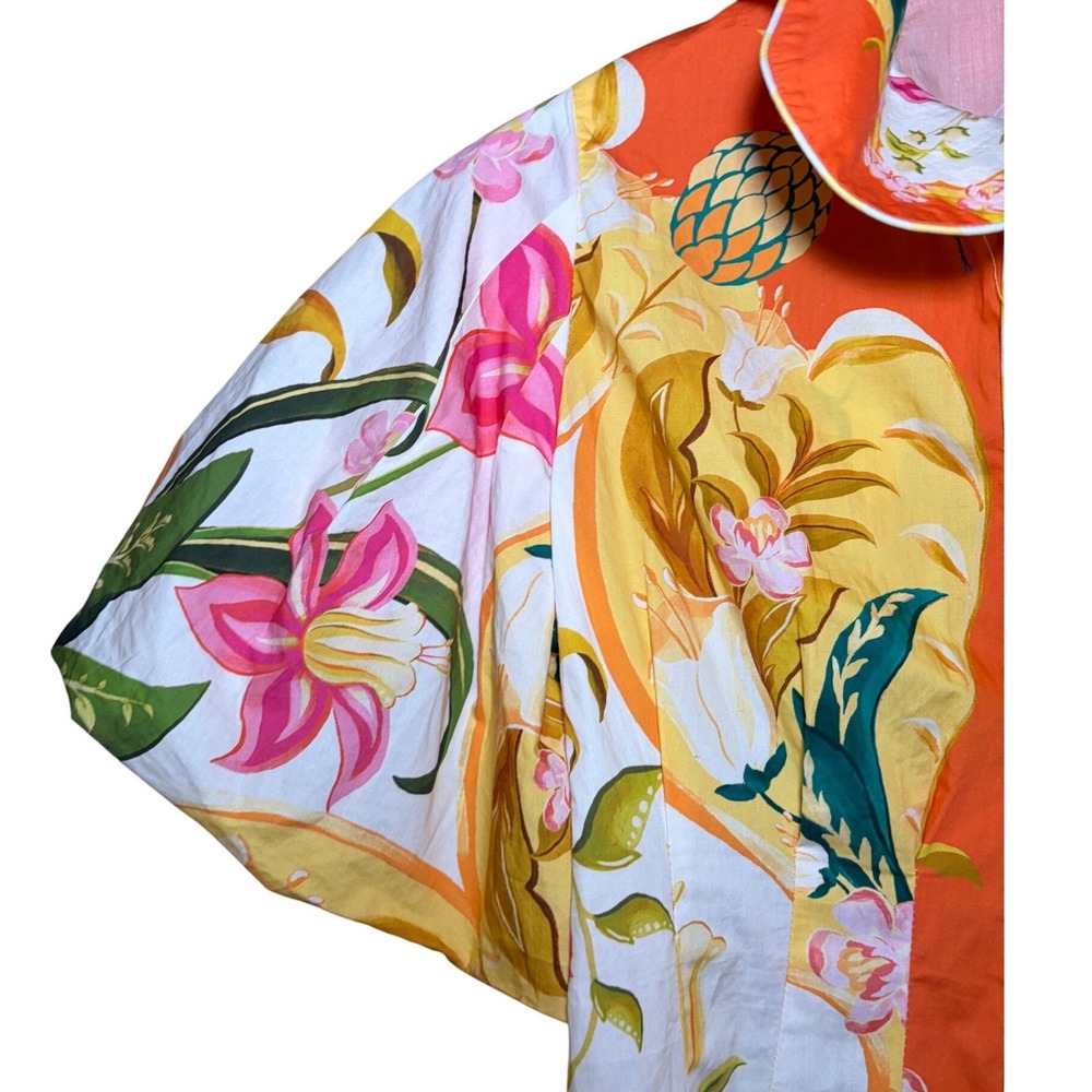 Farm Rio Talita Floral Puff Sleeve Mini Dress Orange Button Front XS NEW - Picture 7 of 14